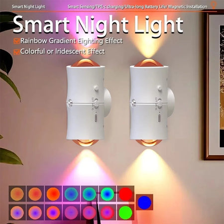 RGB 7colors Motion Sensor LED Night Light USB Charging Intelligent Human Induction Double Head Cabinet Lamp Kitchen Stairs Light