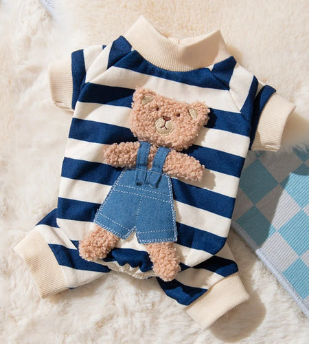 Kawaii Pet Pajamas - Striped Winter Jumpsuit for Small Dogs