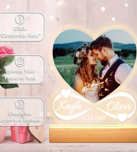 Personalized Acrylic Photo Plaque with Night Light - Custom Couple Gift