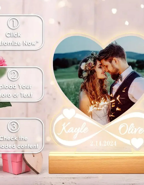 Load image into Gallery viewer, Personalized Acrylic Photo Plaque with Night Light - Custom Couple Gift
