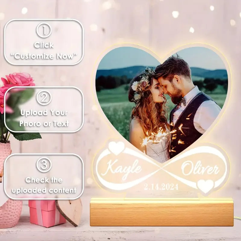 Personalized Acrylic Photo Plaque with Night Light - Custom Couple Gift