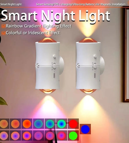 RGB 7colors Motion Sensor LED Night Light USB Charging Intelligent Human Induction Double Head Cabinet Lamp Kitchen Stairs Light
