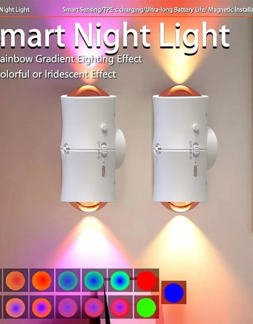 Load image into Gallery viewer, RGB 7colors Motion Sensor LED Night Light USB Charging Intelligent Human Induction Double Head Cabinet Lamp Kitchen Stairs Light
