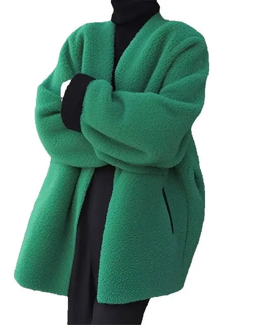 Load image into Gallery viewer, Women's Style Woolen Coat Green Lamb Wool Versatile Jacket Top Female Outerwear
