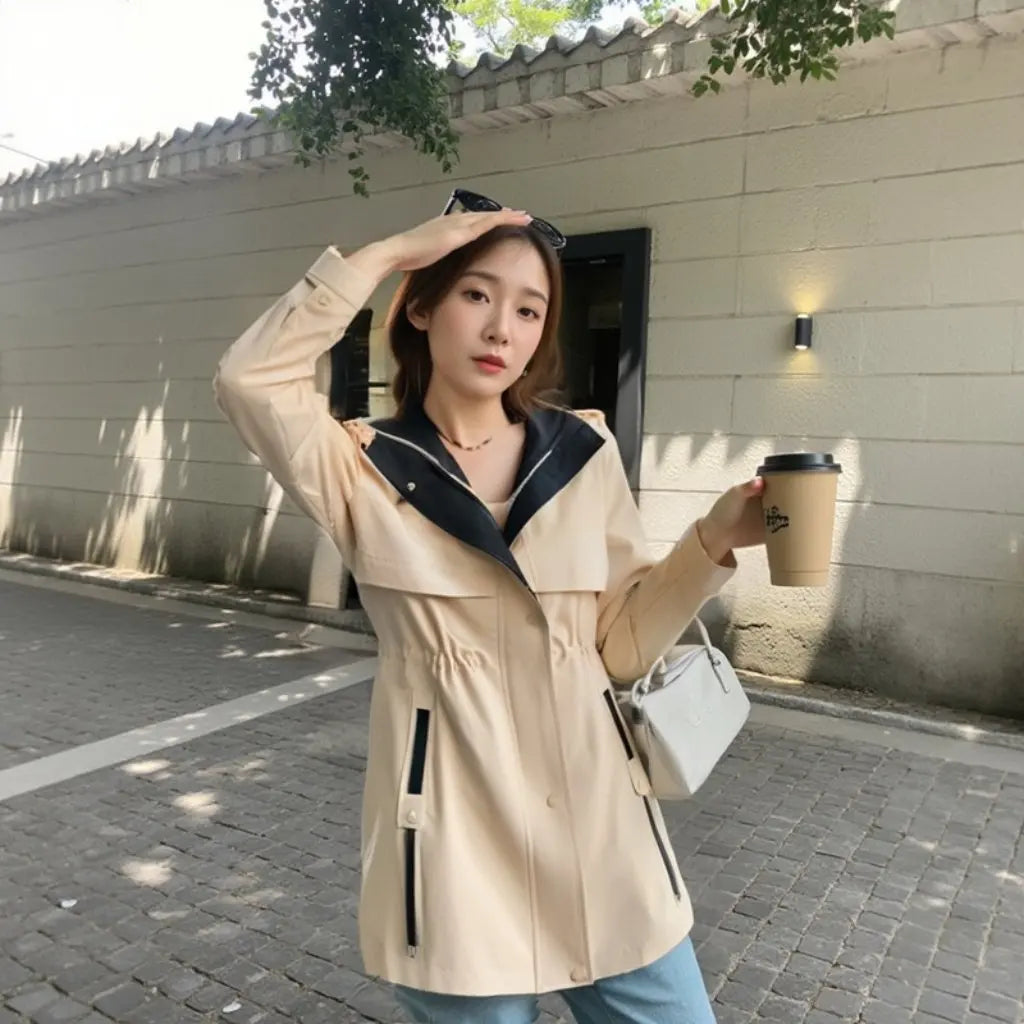 plus Size Women's Hooded Windbreaker Jacket 60-175 Kg Casual Rustic Long Fall/Winter Fashion Outerwear