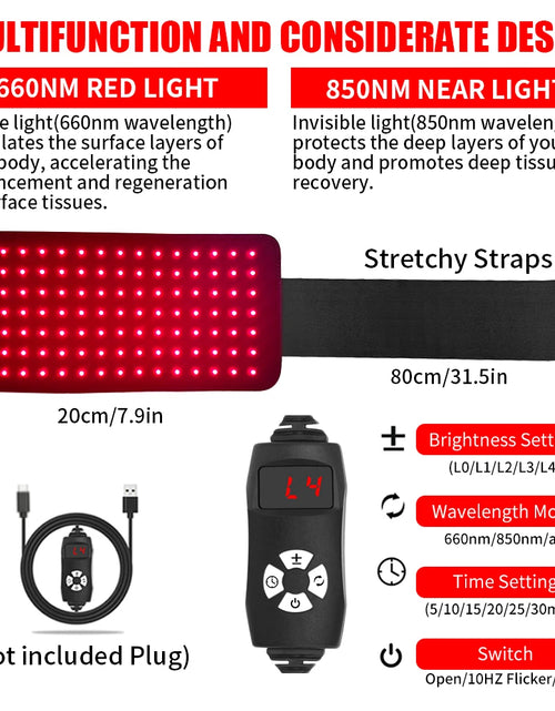 Load image into Gallery viewer, Red Light Therapy Pad for Waist Leg Arm Knee Feet Pain Relief 660nm 850nm Near Infrared Light Therapy Wrap with Elastic Strap
