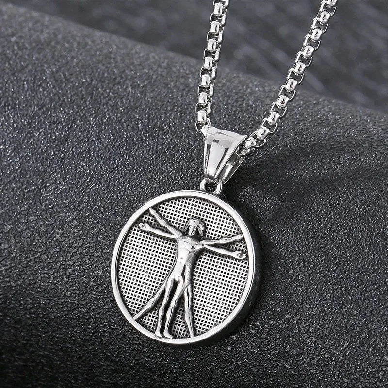 Vintage Christian Jesus Necklace for Men - Stainless Steel Coin Pendant