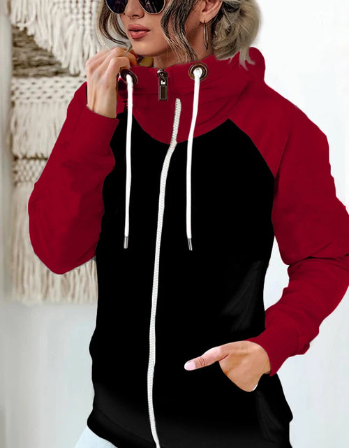 Load image into Gallery viewer, Women's Plus Size Winter Hoodie - Contrast Color Zipper Coat
