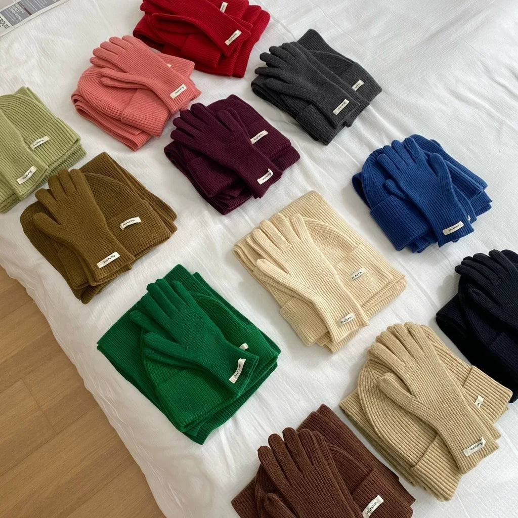 Women's Knitted Hat, Scarf &amp; Glove Set - Warm Winter Accessories