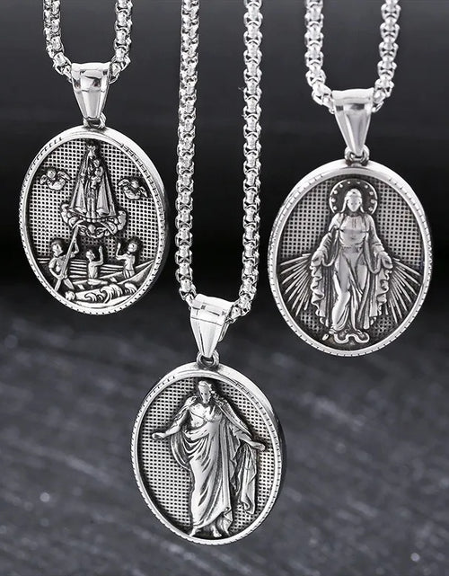 Load image into Gallery viewer, Vintage Christian Jesus Necklace for Men - Stainless Steel Coin Pendant
