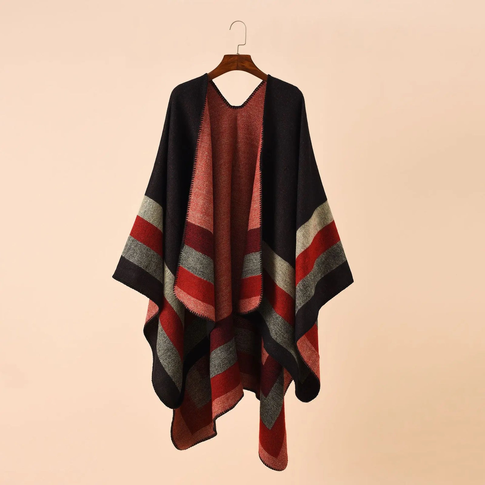 Women's Winter Plaid Poncho Cape - Oversized Cashmere Pashmina Shawl
