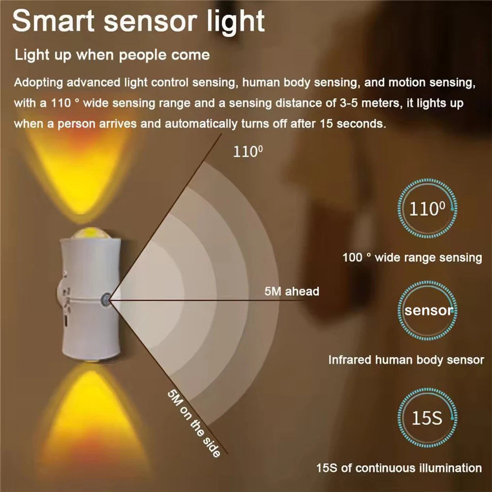 RGB 7colors Motion Sensor LED Night Light USB Charging Intelligent Human Induction Double Head Cabinet Lamp Kitchen Stairs Light