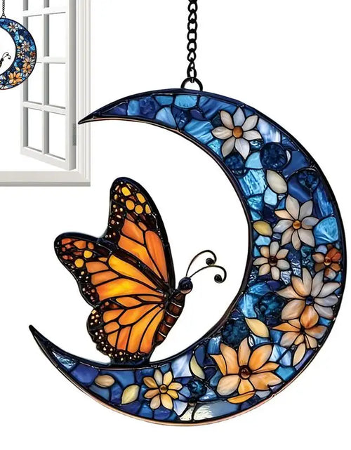 Load image into Gallery viewer, Monarch Butterfly Sun Catcher Monarch Butterfly And Floral Moon Window Sun Catcher Acrylic Artistic Ornament For Home Garden
