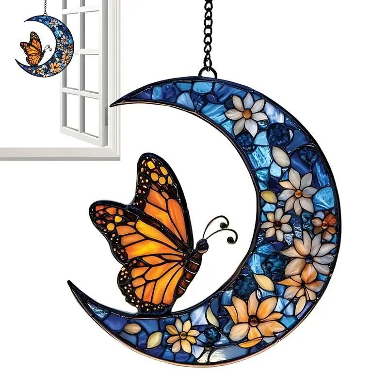 Monarch Butterfly Sun Catcher Monarch Butterfly And Floral Moon Window Sun Catcher Acrylic Artistic Ornament For Home Garden