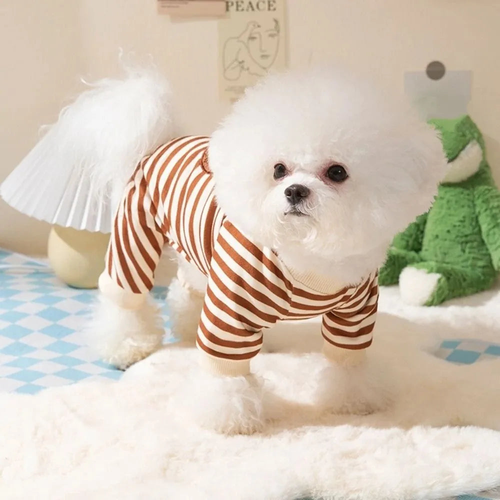 Kawaii Pet Pajamas - Striped Winter Jumpsuit for Small Dogs