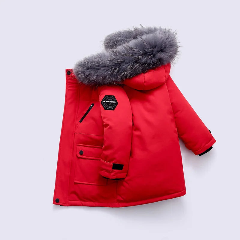 Premium Children's Winter Hooded Down Jacket - 80% White Duck Down Parka Coat for Kids 2-12 Years