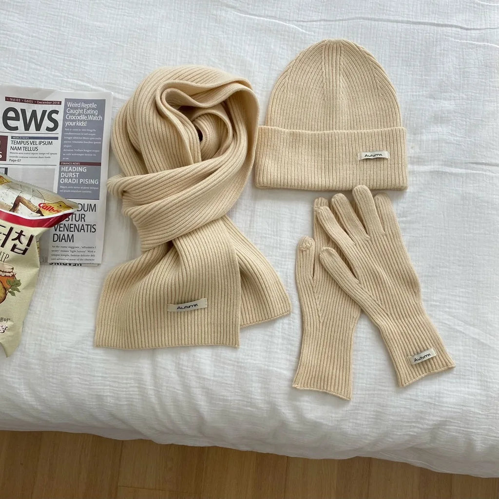 Women's Knitted Hat, Scarf &amp; Glove Set - Warm Winter Accessories