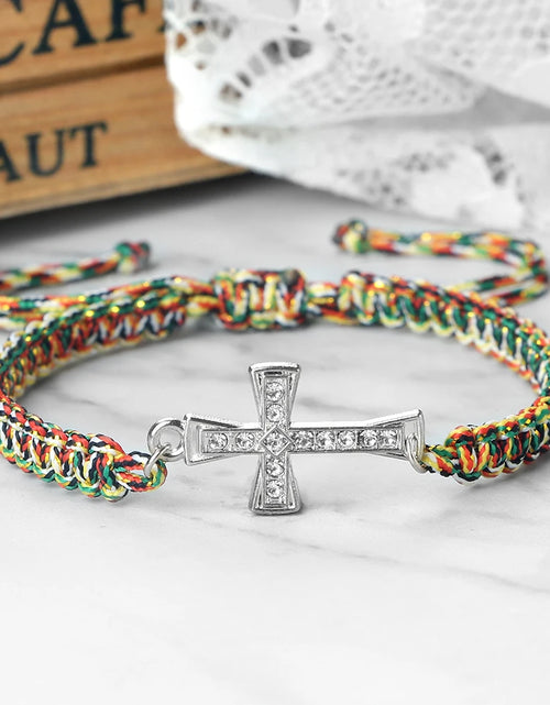 Load image into Gallery viewer, Red Thread Crystal Cross Bracelet - Christian Prayer &amp; Meditation Jewelry
