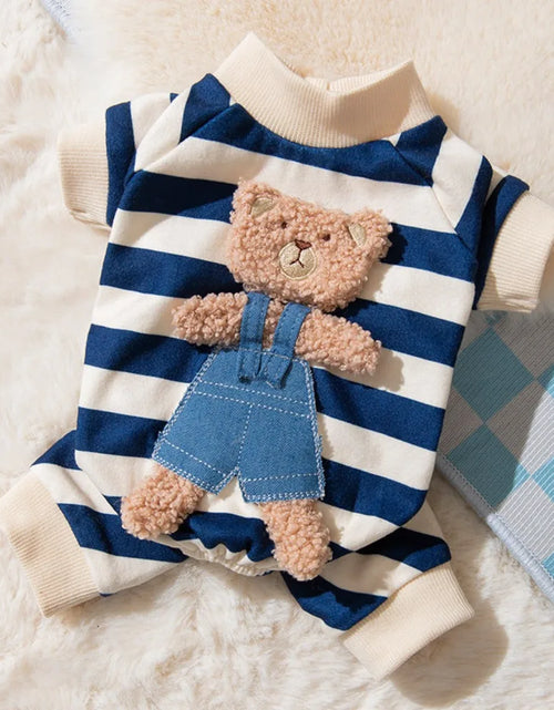 Load image into Gallery viewer, Kawaii Pet Pajamas - Striped Winter Jumpsuit for Small Dogs
