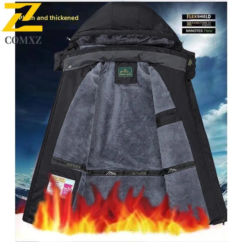 Men's Thermal Fleece-Lined Waterproof Windproof Mountaineering Parka with Graphene Heating