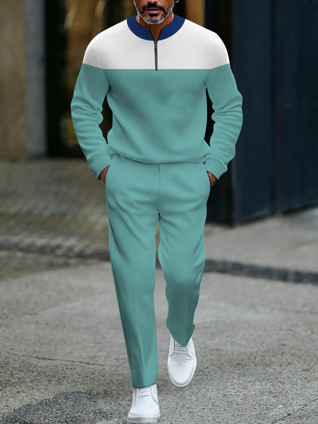 3D Printed Tracksuit Set - Half Zip Sweatshirt & Pants