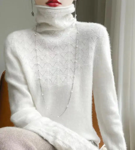 Women's 100% Merino Wool Pullover Sweater - High Neck Winter Sweater