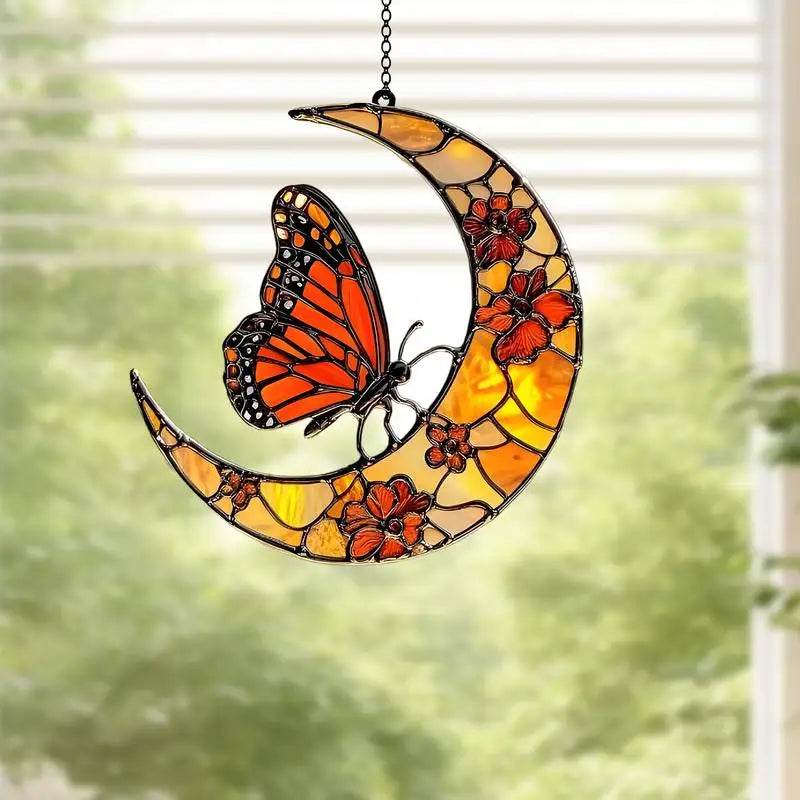 Monarch Butterfly Sun Catcher Monarch Butterfly And Floral Moon Window Sun Catcher Acrylic Artistic Ornament For Home Garden