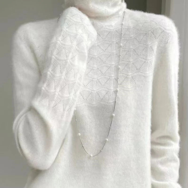 Women's 100% Merino Wool Pullover Sweater - High Neck Winter Sweater