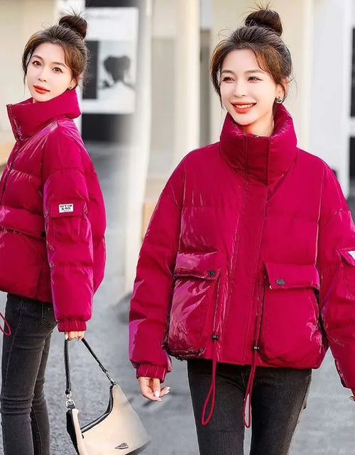Load image into Gallery viewer, Women's Green Glossy Down Cotton Parka - Short Winter Jacket 2025
