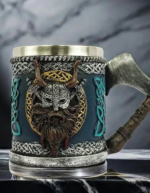 Load image into Gallery viewer, Viking Beer Glass - Valhalla Warrior Resin Stainless Steel Tankard Mug
