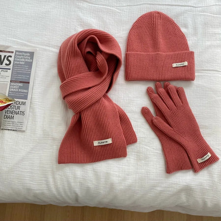 Women's Knitted Hat, Scarf &amp; Glove Set - Warm Winter Accessories
