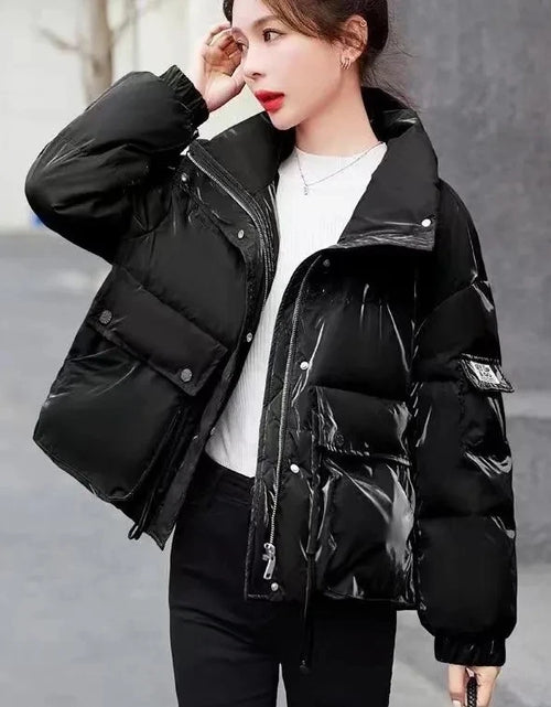 Load image into Gallery viewer, Women's Green Glossy Down Cotton Parka - Short Winter Jacket 2025
