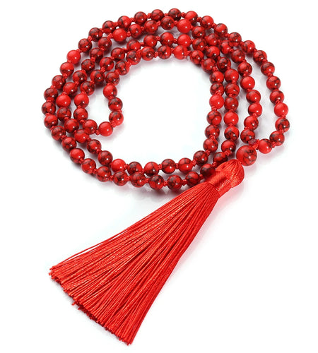 08 Bead Red Turquoise Japamala Necklace - Buddhist Prayer Mala Jewelr