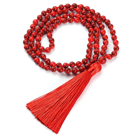 08 Bead Red Turquoise Japamala Necklace - Buddhist Prayer Mala Jewelr