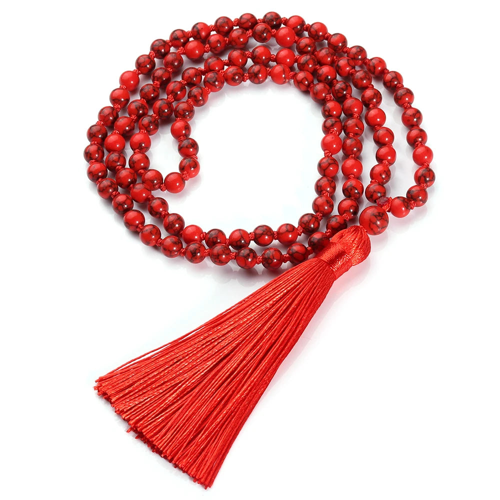 08 Bead Red Turquoise Japamala Necklace - Buddhist Prayer Mala Jewelr