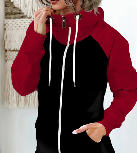Women's Plus Size Winter Hoodie - Contrast Color Zipper Coat