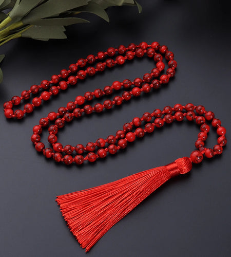 08 Bead Red Turquoise Japamala Necklace - Buddhist Prayer Mala Jewelr