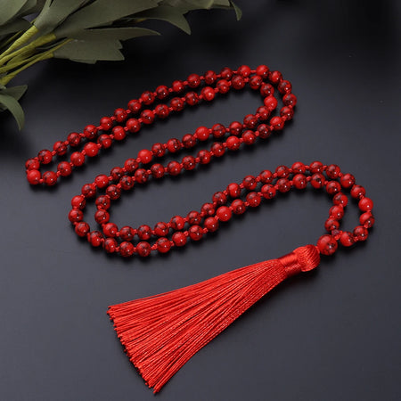 08 Bead Red Turquoise Japamala Necklace - Buddhist Prayer Mala Jewelr