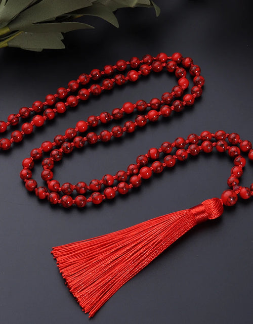 Load image into Gallery viewer, 08 Bead Red Turquoise Japamala Necklace - Buddhist Prayer Mala Jewelr
