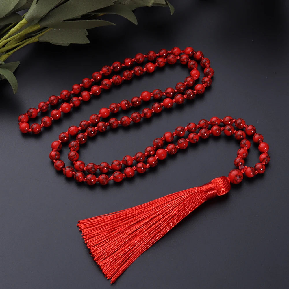 08 Bead Red Turquoise Japamala Necklace - Buddhist Prayer Mala Jewelr