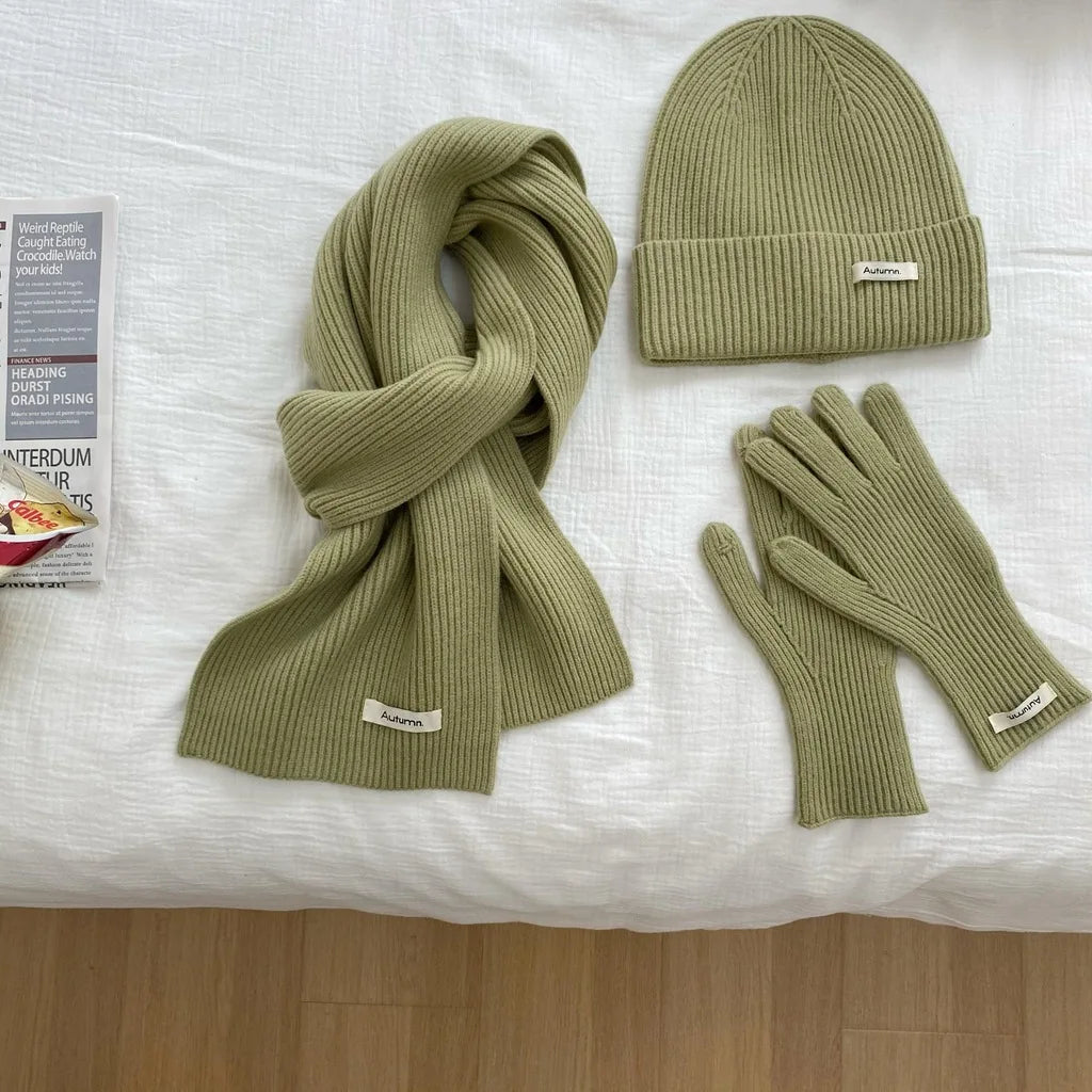 Women's Knitted Hat, Scarf &amp; Glove Set - Warm Winter Accessories