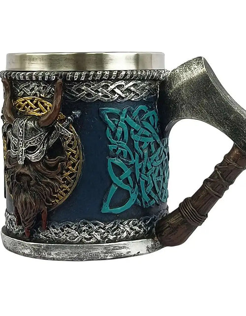 Load image into Gallery viewer, Viking Beer Glass - Valhalla Warrior Resin Stainless Steel Tankard Mug

