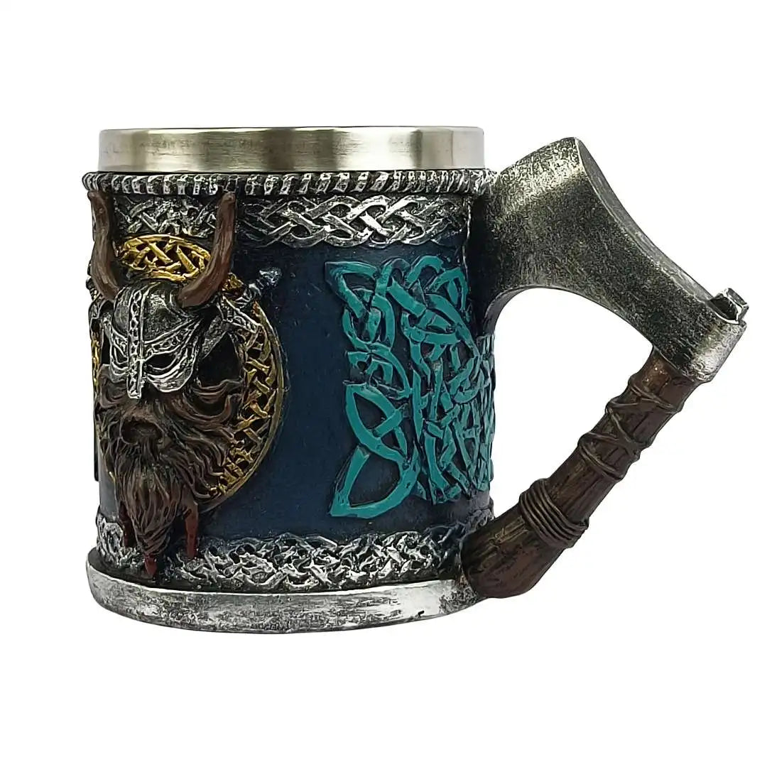 Viking Beer Glass - Valhalla Warrior Resin Stainless Steel Tankard Mug