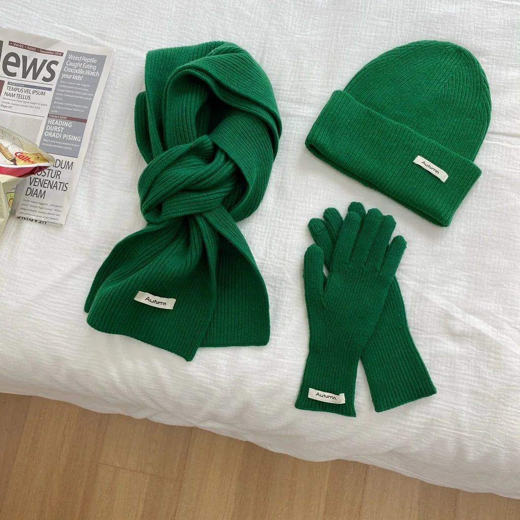 Women's Knitted Hat, Scarf &amp; Glove Set - Warm Winter Accessories