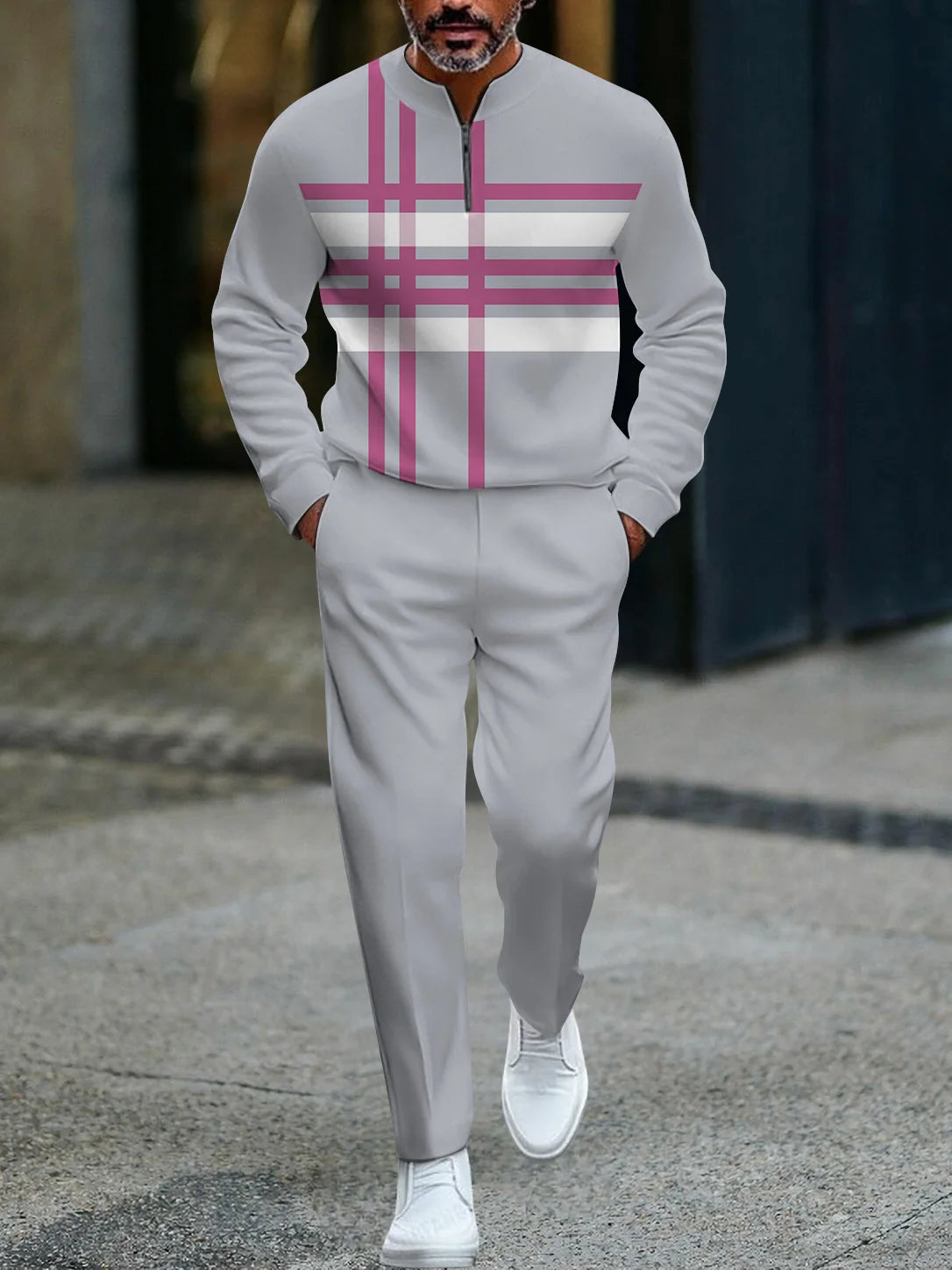 3D Printed Tracksuit Set - Half Zip Sweatshirt & Pants