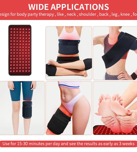 Red Light Therapy Pad for Waist Leg Arm Knee Feet Pain Relief 660nm 850nm Near Infrared Light Therapy Wrap with Elastic Strap