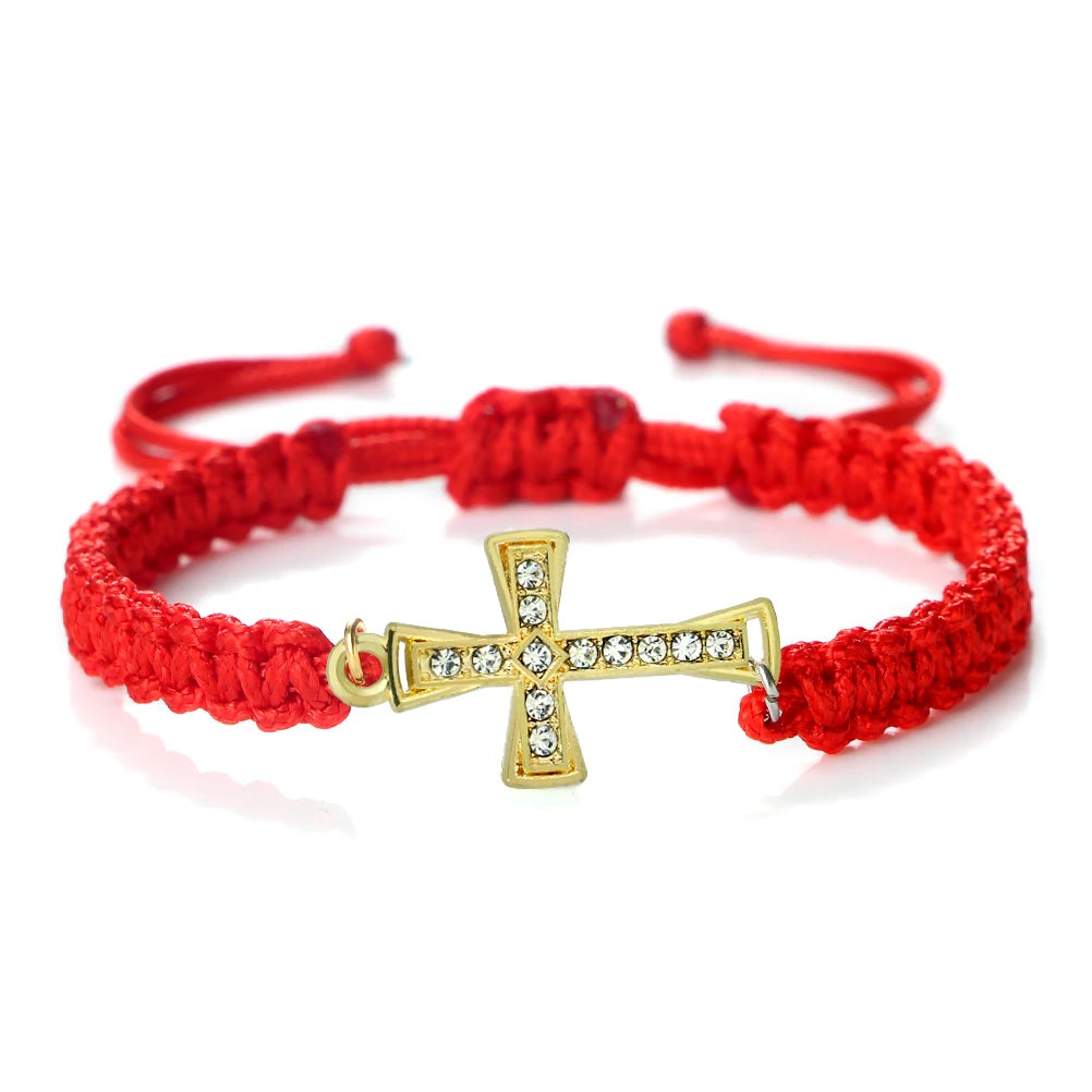 Red Thread Crystal Cross Bracelet - Christian Prayer &amp; Meditation Jewelry
