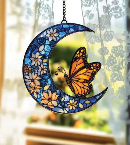 Monarch Butterfly Sun Catcher Monarch Butterfly And Floral Moon Window Sun Catcher Acrylic Artistic Ornament For Home Garden
