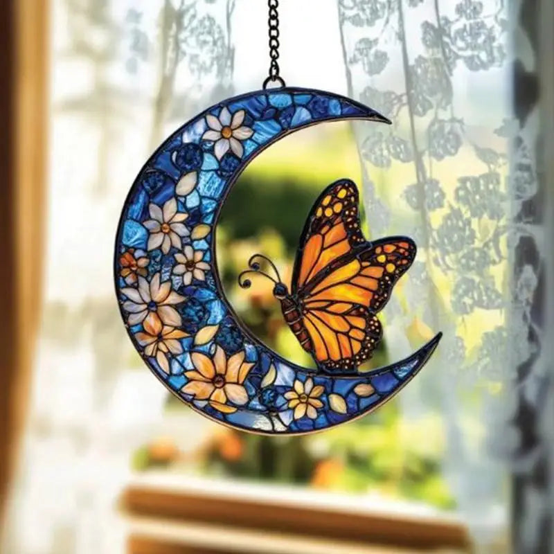 Monarch Butterfly Sun Catcher Monarch Butterfly And Floral Moon Window Sun Catcher Acrylic Artistic Ornament For Home Garden