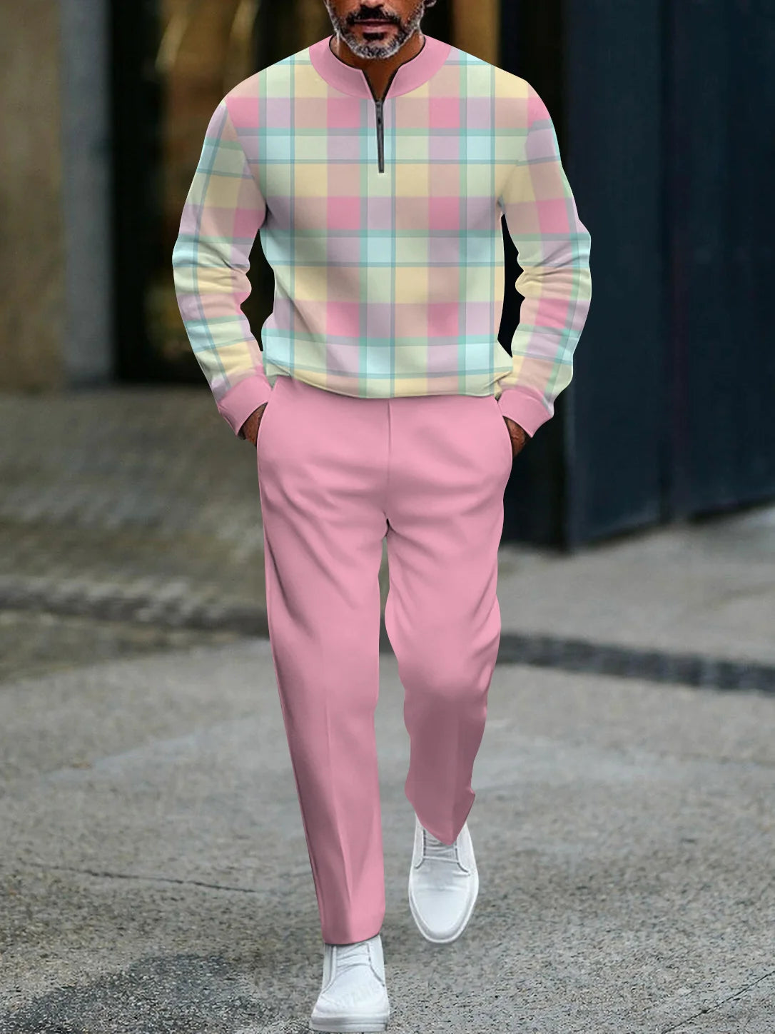 3D Printed Tracksuit Set - Half Zip Sweatshirt & Pants